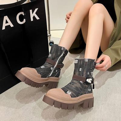 Женские ботинки мартин в британском стиле тонкие 2025 осень новые на толстой подошве дышащие универсальные ботинки для инструментов западные ковбойские короткие ботинки