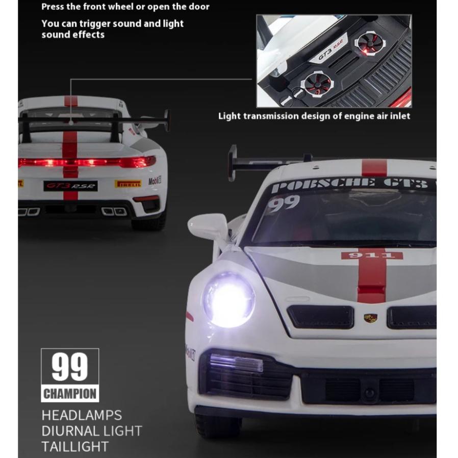 Симуляция в масштабе 1/32 Porsche 911 GT3 RSR, литая гоночная модель, украшения, детский праздничный подарок, модель спортивного автомобиля с открывающимися дверями, игрушки для мальчиков