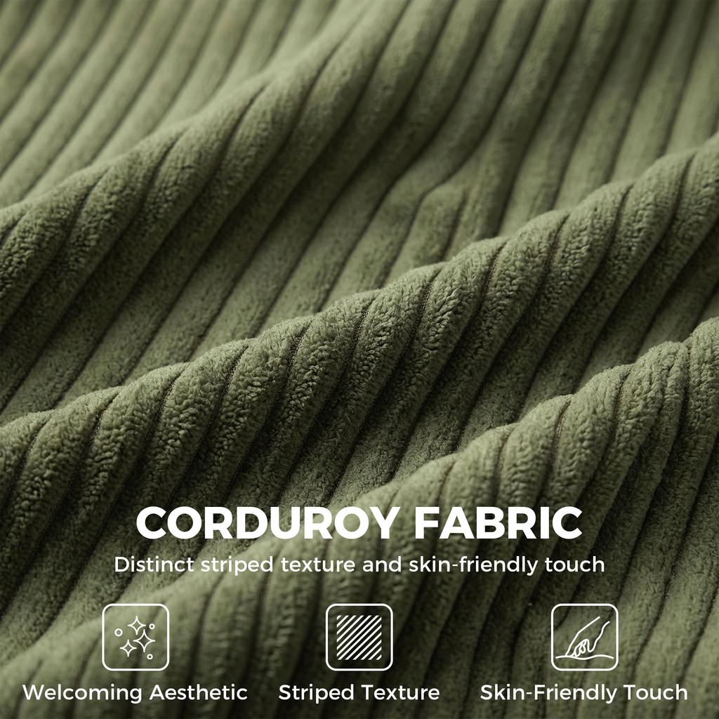 3 Seater Sofa with Wide Seat, Corduroy Fabric Couch with Deep Seat, Spring Cushion, Green