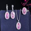 WWJ Super Sparkling Oval Shape Cubic Zirconia Engagement Ring Necklack Earrings Set