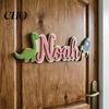 Dinosaur Door Sign Personalized Kids Name Rocket Wooden for Boys Fun Decor Custom Nursery Hanging Wall Bedroom Playroom Soft Color