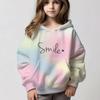 2024 Толстовка с принтом омбре для девочек, толстовка с длинными рукавами и заниженными плечами, с карманом, подходит для занятий спортом, повседневной повседневной одежды