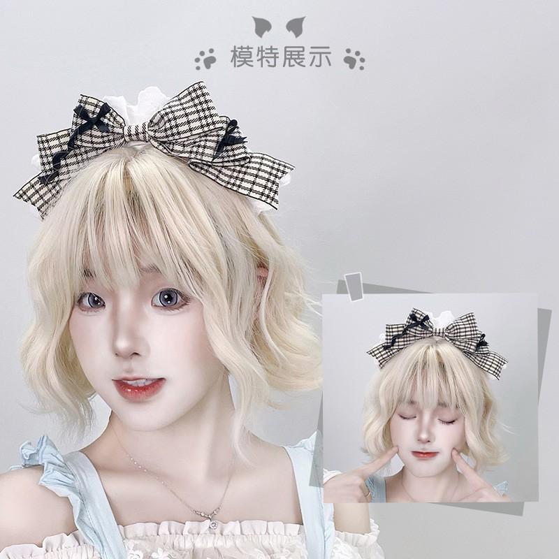 Handmade Lolita Maid Headband With Houndstooth Cosplay Anime Convention Womens Hair Accessory