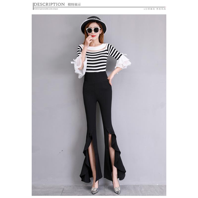 Harajuku Summer High Waist Women's Chiffon Split Up Capris Pants for Women Skinny Ruffles Flare Pants Woman Trousers Red Black