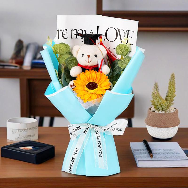 1 шт. Подарок на выпускной Подсолнух, ручная вязка, имитация цветка, букет цветов, мыло, цветок, реквизит для фотосъемки, декор для вечеринки в виде медведя-доктора