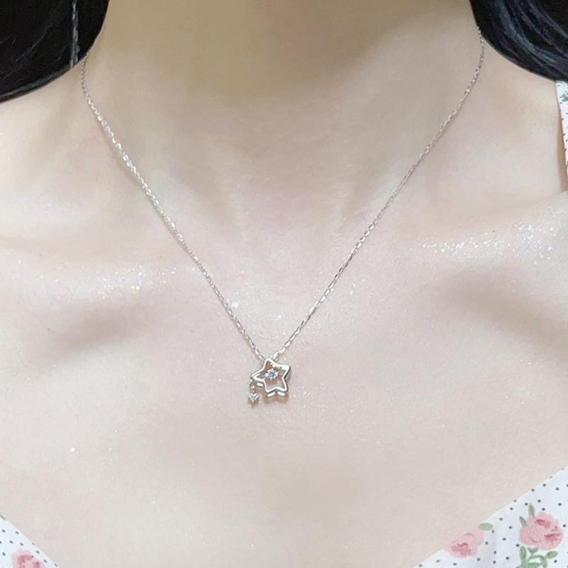Серебряный кулон-сердце 925 пробы с кубическим цирконием - Звездный дизайн Романтическое украшение для женщин Подарок на День святого Валентина