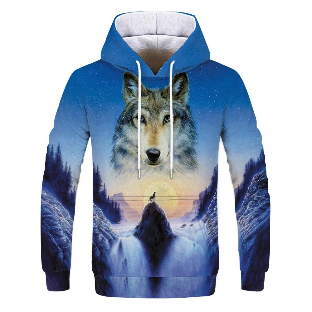 Spring Autumn Hooded Sweatshirt 3D Digital Printing Unisex Hoodies Men Women Wolf Fashion Loose Pullover