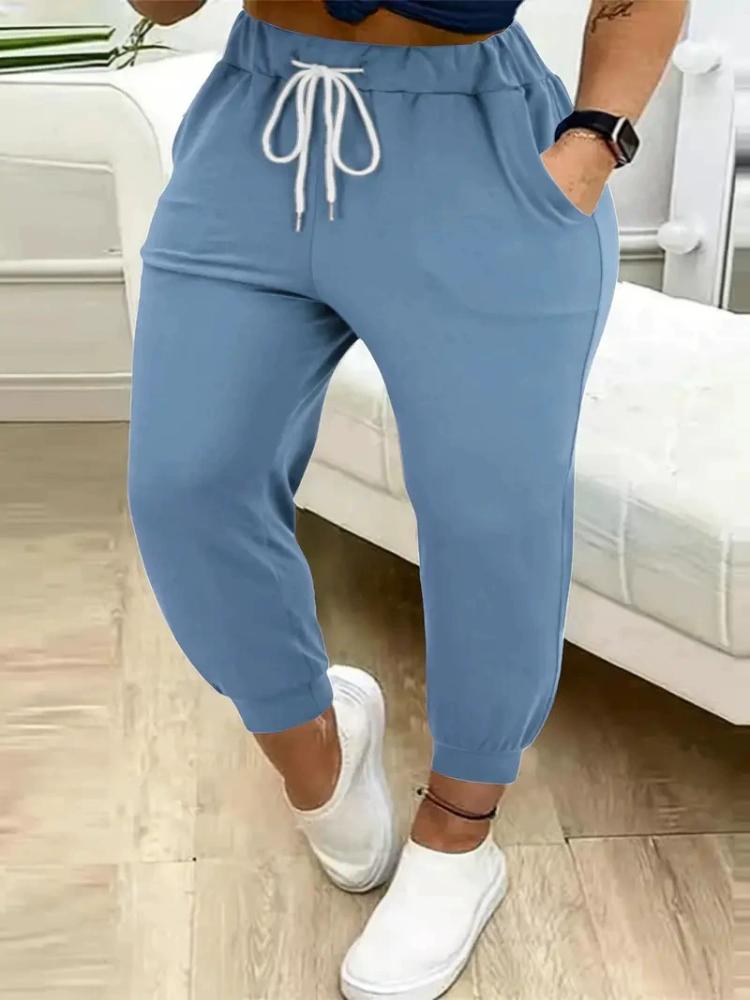 New High-waist Lace-up Sports Casual Pants Small Feet Girdle Mouth Women's Solid Color Casual Pants