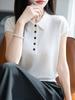 Autumn Short-Sleeve Wool-Blend Knit Polo Top