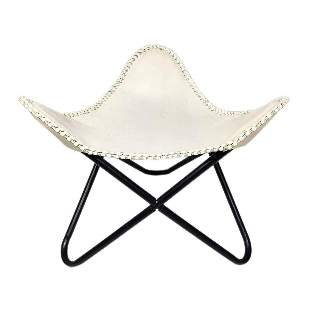 Хандмаде белое кожаное кресло-бабочка с подставкой для ног, складывающееся расслабляющее кресло с акцентом