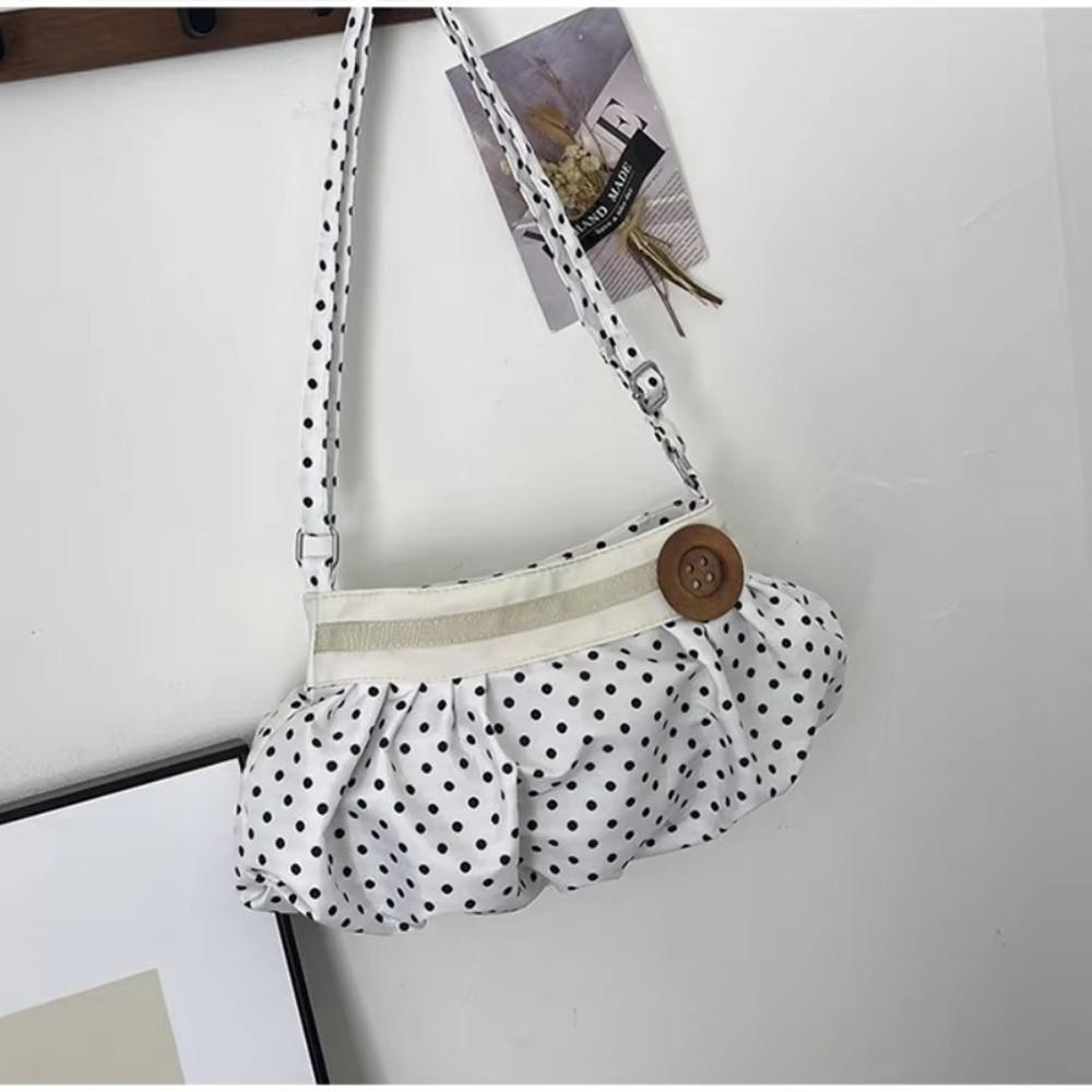 Casual Polka Dot Underarm Bag Wooden Button-Decor Adjustable Strap Shoulder Bag Cloud Bag Women