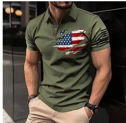 3D Printed American Flag Polo Shirt Colored Geometric T-Shirt Summer Street Summer Loose