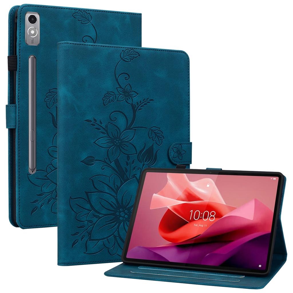 Для Lenovo Tab P12 Чехол Кожаный чехол для планшета с цветами лилии, отделениями для карт, подставкой
