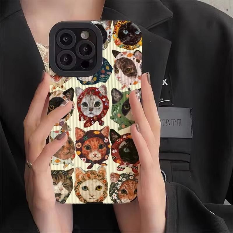 Модный Чехол из Силикона с Множеством Забавных Котов для iPhone 13 14 15 Pro Max 16 Plus 11 12 Mini 17 Air Мягкая Кожа Ударопрочный Полный Чехол
