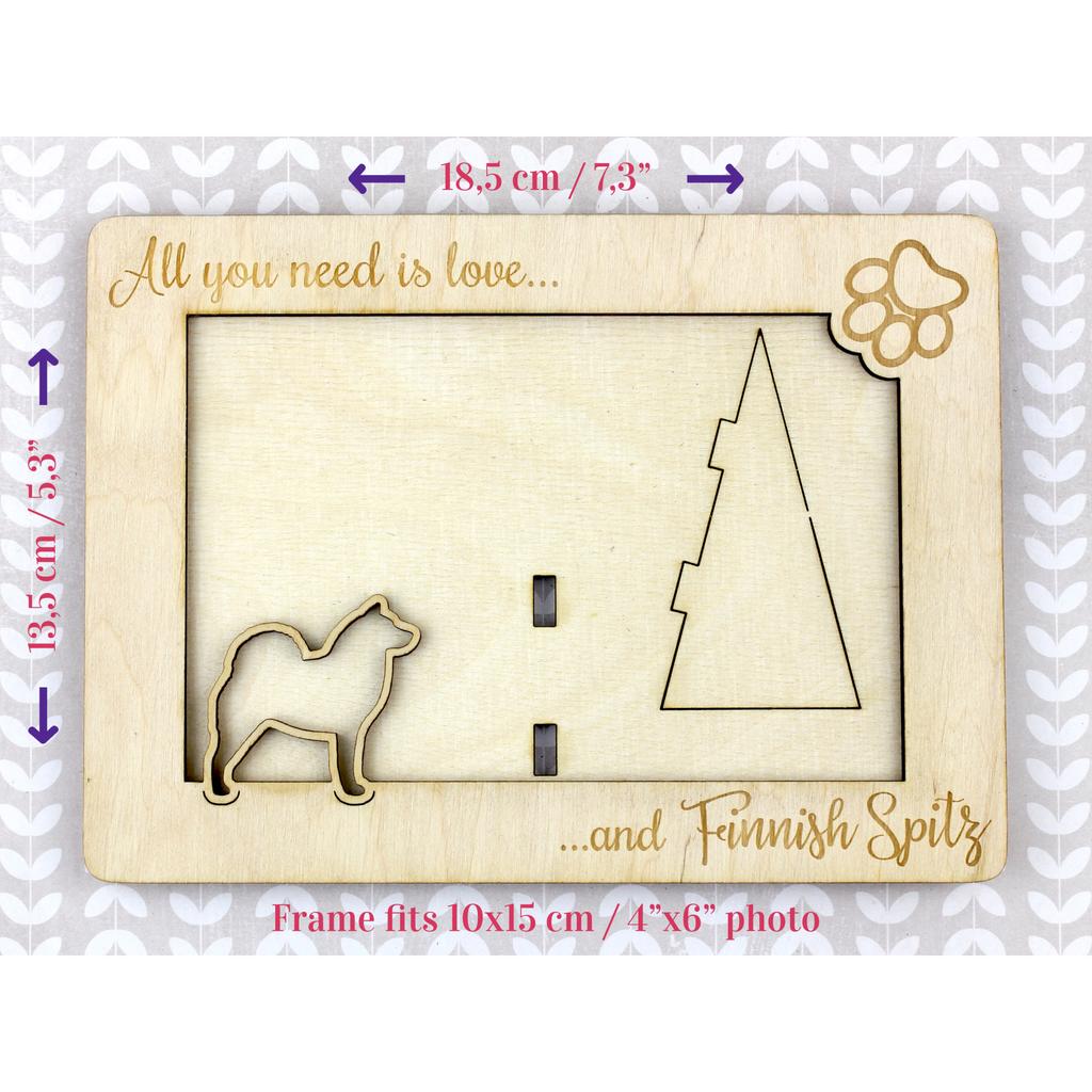 Finnish Spitz, Finnish Hunting Dog, Finnish Spets – Photo frame, engraved wooden frame | Art-Dog