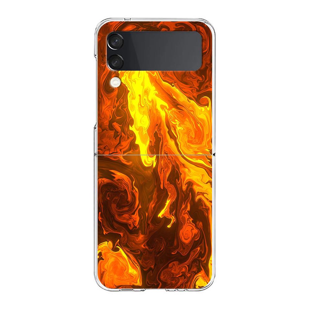 Прозрачный чехол для телефона Samsung Galaxy Z Flip 3 4 5 6 7 Жесткий складной ПК Z Flip3 Flip4 Чехол с рисунком пламени