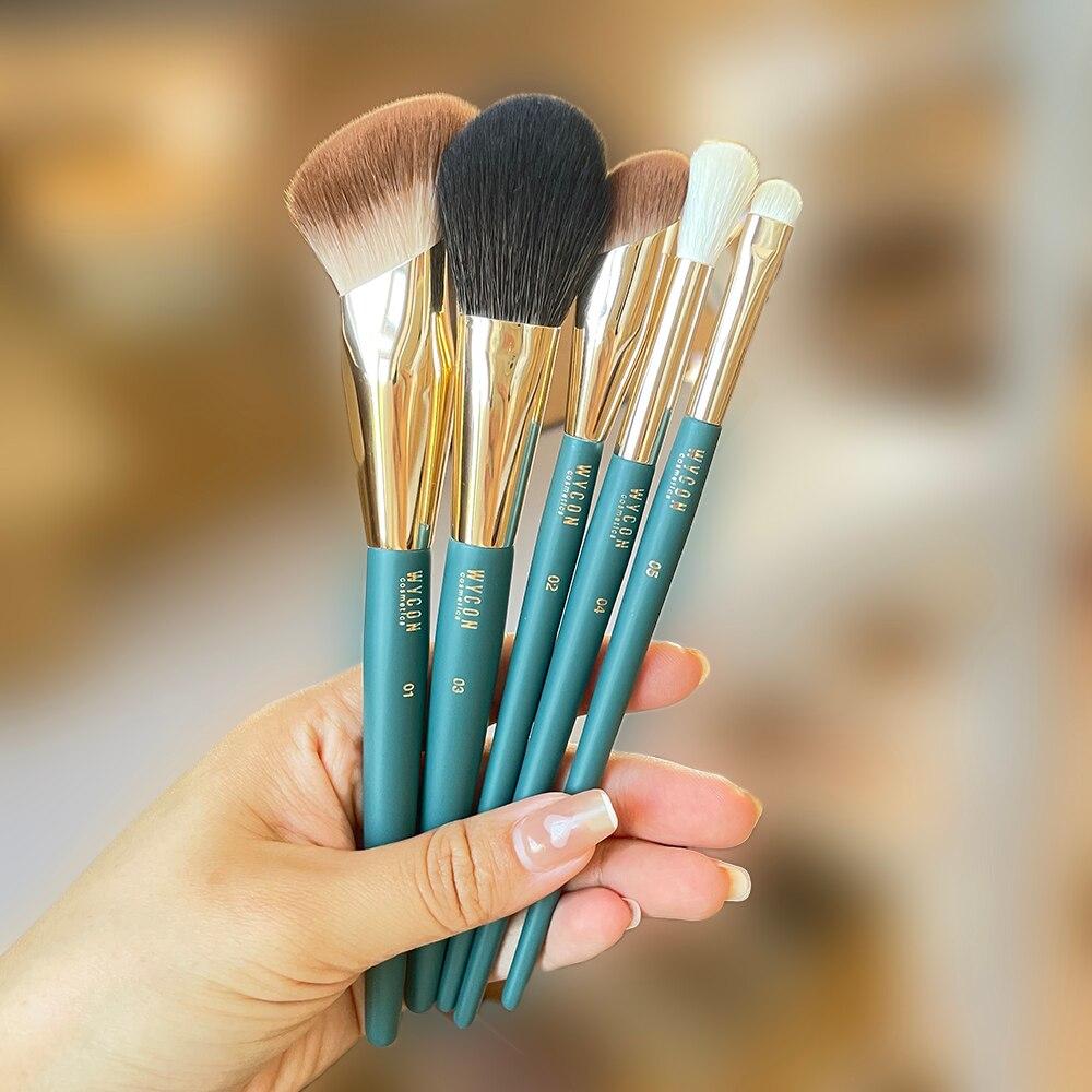 Набор кистей для макияжа wycon 01 Мягкая основа 02 Консилер 03 Пудра для щек 04 Тени для век 05 Плоские короткие косметические кисти для теней для век