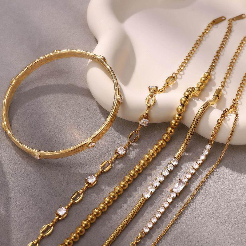 European and American Ins-Style Jewelry Titanium Steel Rhinestone Zircon Gold Simple Stackable Bracelet Plated with 18K Gold That Does Not Fade
