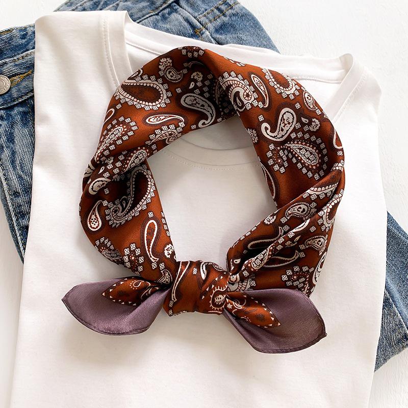 Retro Stylish Deep Blue Paisley Silk Scarf - Lightweight, Small Square for Neck Protection