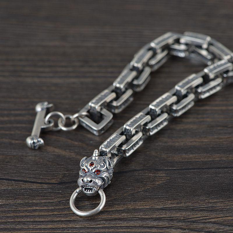 S925 стерлингового серебра браслет антикварный Pixiu украшения для рук шесть символов истины чистого серебра амулет ювелирные изделия для мужчин