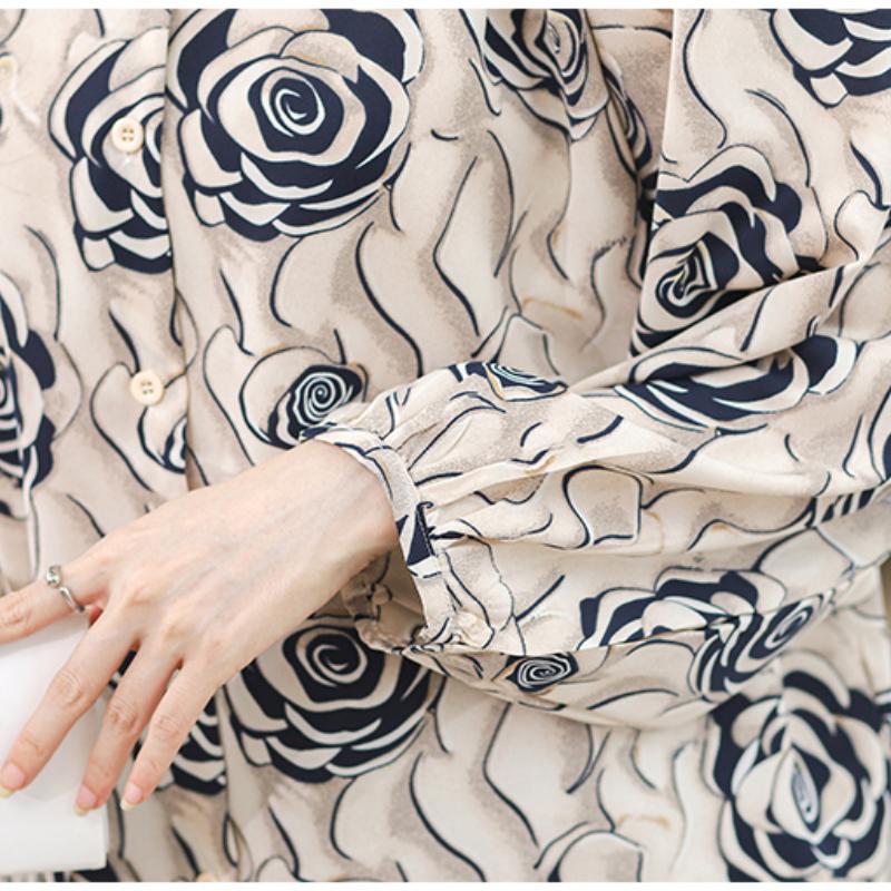 Темперамент круглый вырез элегантные повседневные рубашки женские топы весна длинный рукав цветочный принт свободная блузка женская винтажная на пуговицах офисная женская рубашка 26328