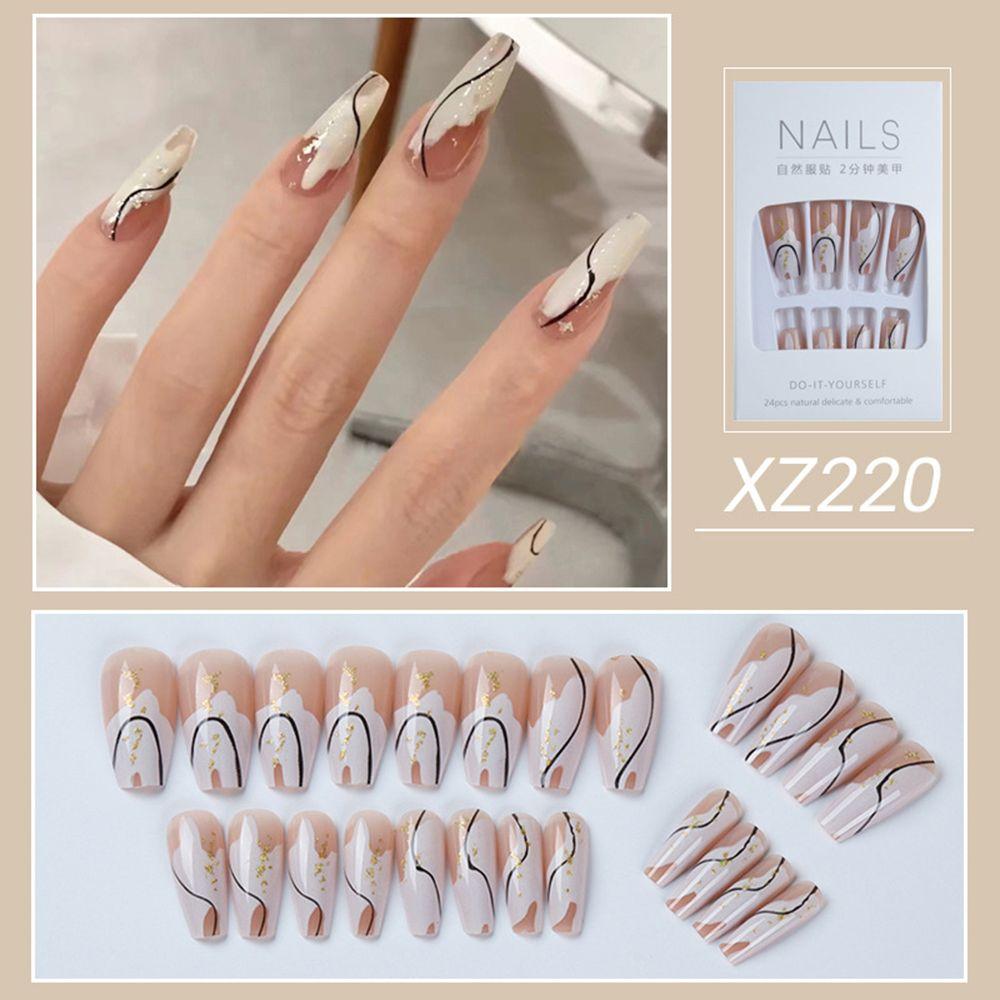 24pcs Press On Nails French Long and Short Square Almond Full Cover False Nail Fake Nails