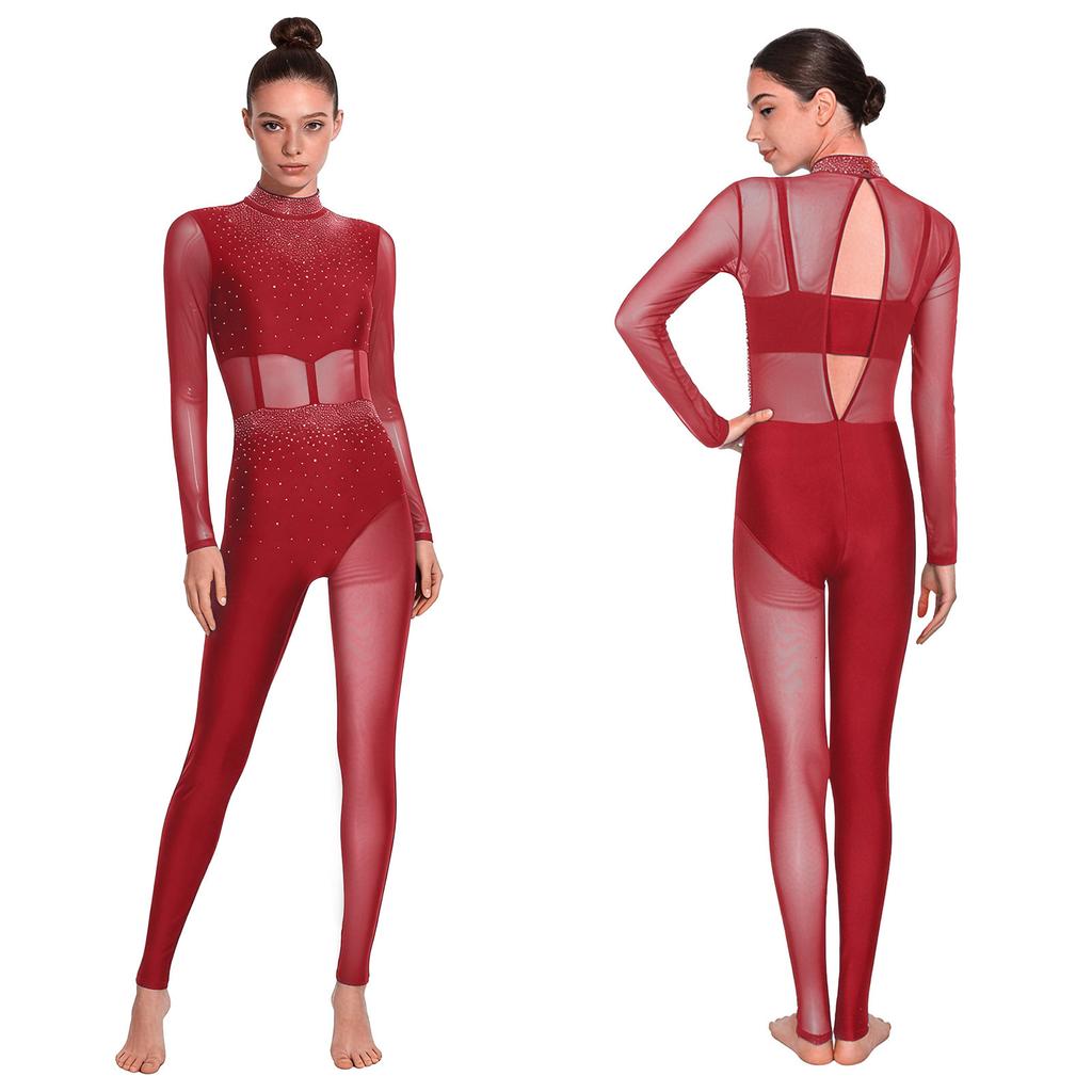 Блестящий комбинезон с полным покрытием для сцены S-XXL: Женская одежда для выступлений с прозрачными сетчатыми вставками и деталью на спине
