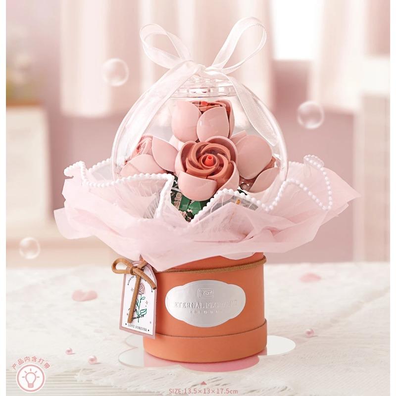 Mini Blocks Lighted Flower Bouquet Building Toys DIY Bricks Puzzle Girls Flowers Gift for Women Lover Home Decor