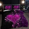 3pcs Purple Heart Rose Floral Print Duvet Cover Set - 1 Duvet Cover 2 Pillowcases Breathable Polyester Perfect for All Seasons