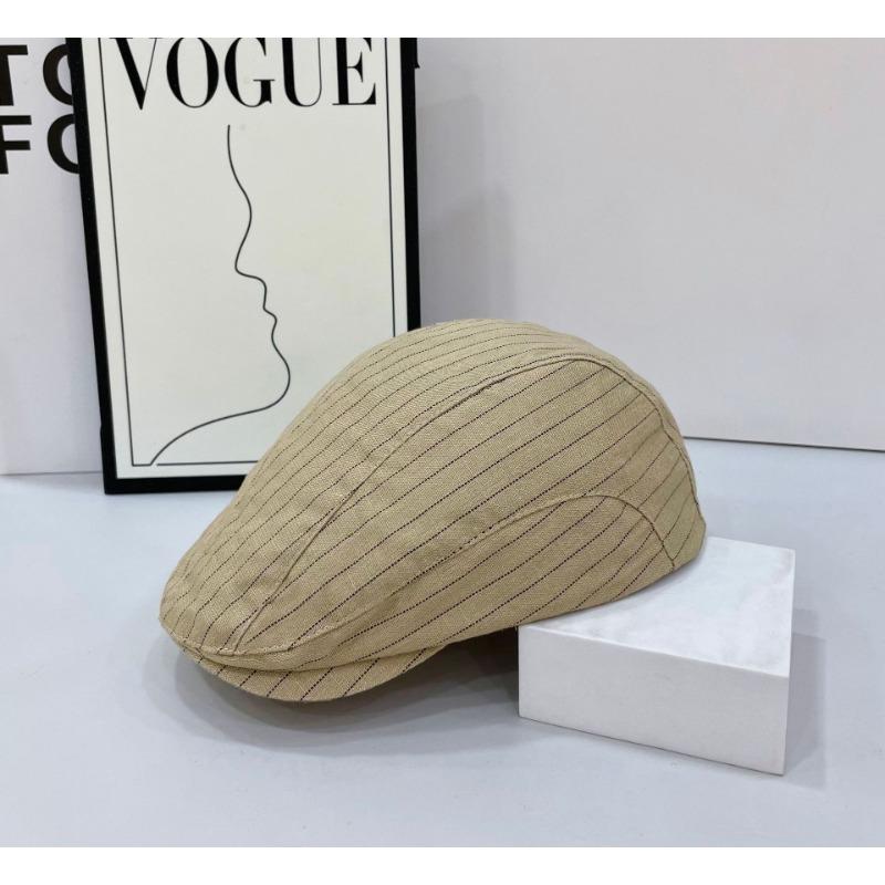 Striped Retro Forward Hat Female Vintage Spice Girl Wind Big Head Circumference Duckbill Hat British Spring Summer Beret Male