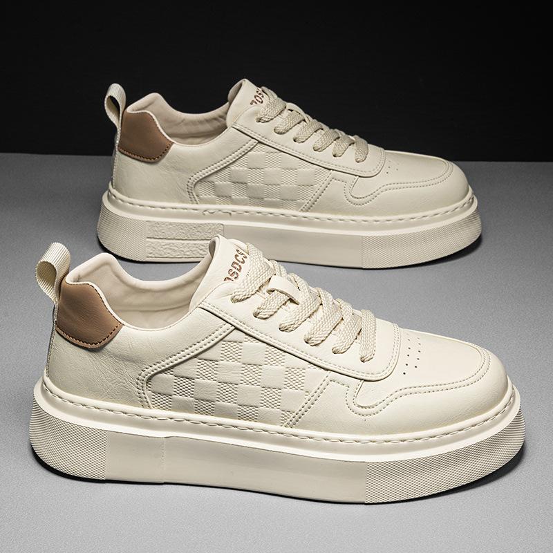 High Quality Men's Shoes Men's White Shoes Sports Platform Daily Leisure Work Versatile Microfiber Leather Panel Shoes Low Top