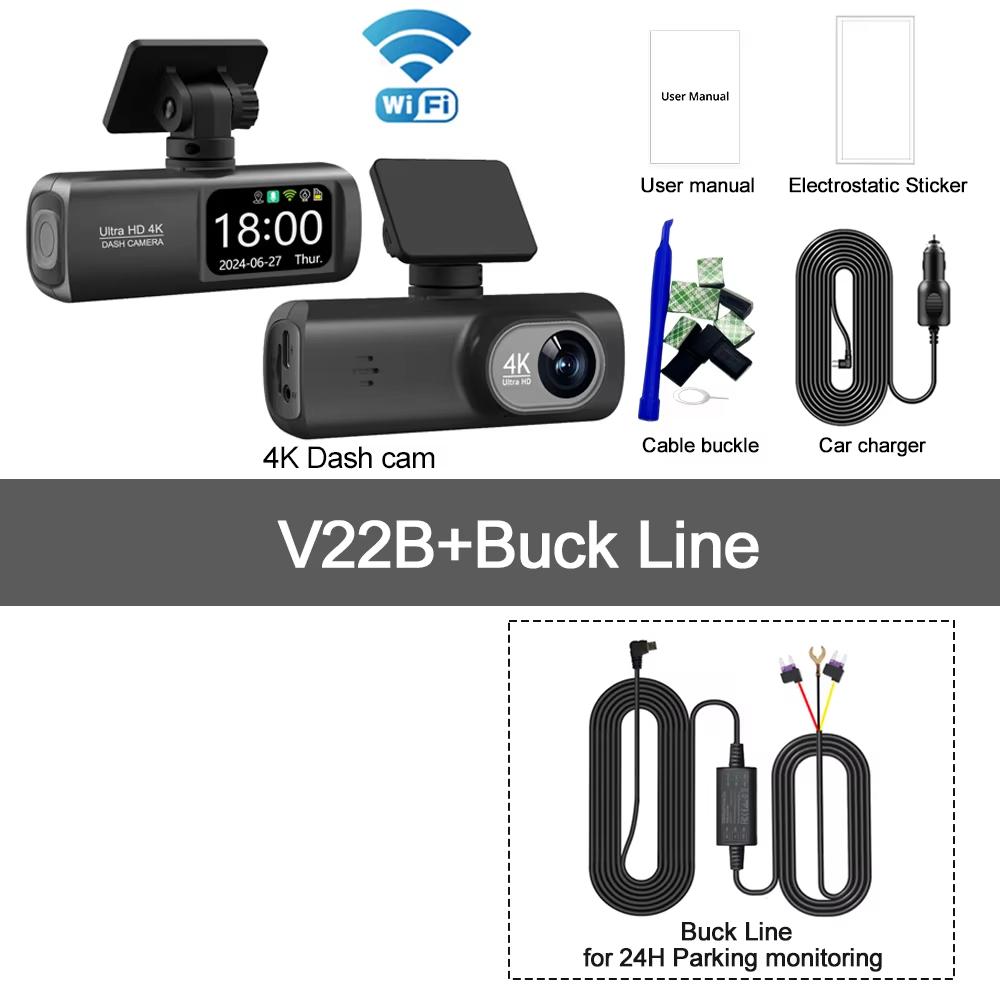 4K Ultra HD Dual Lens Auto Dash Recorder, Super Wide Angle Night Vision, Front Rear Recording with WiFi & Built-in GPS Module