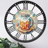 Antique Style 25cm Round Iron Wall Clock with White Roman Numerals on Black