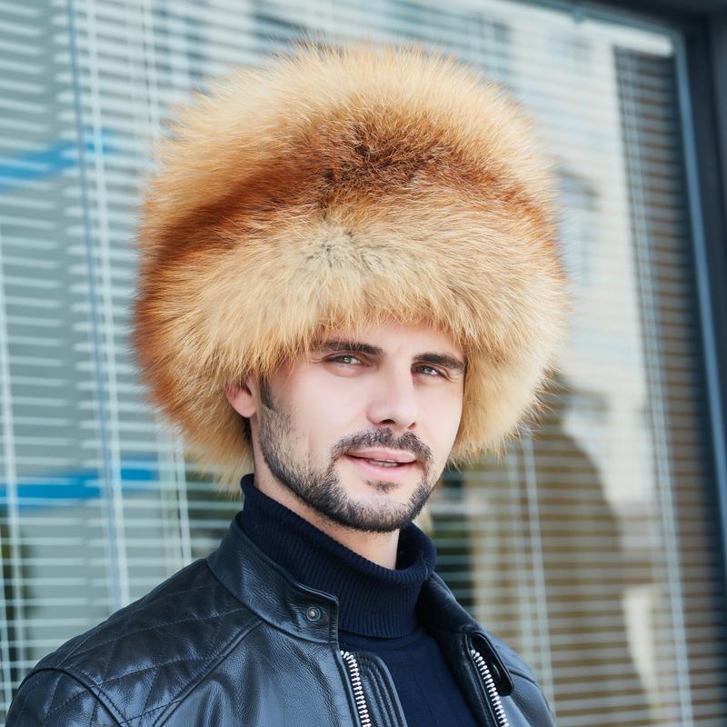 Мужская шапка-ушанка из лисьего меха, зимняя, для северо-восточной зимы, для среднего и пожилого возраста, из енотового меха, теплая, из натуральной овчины, кожаная шапка для мужчин