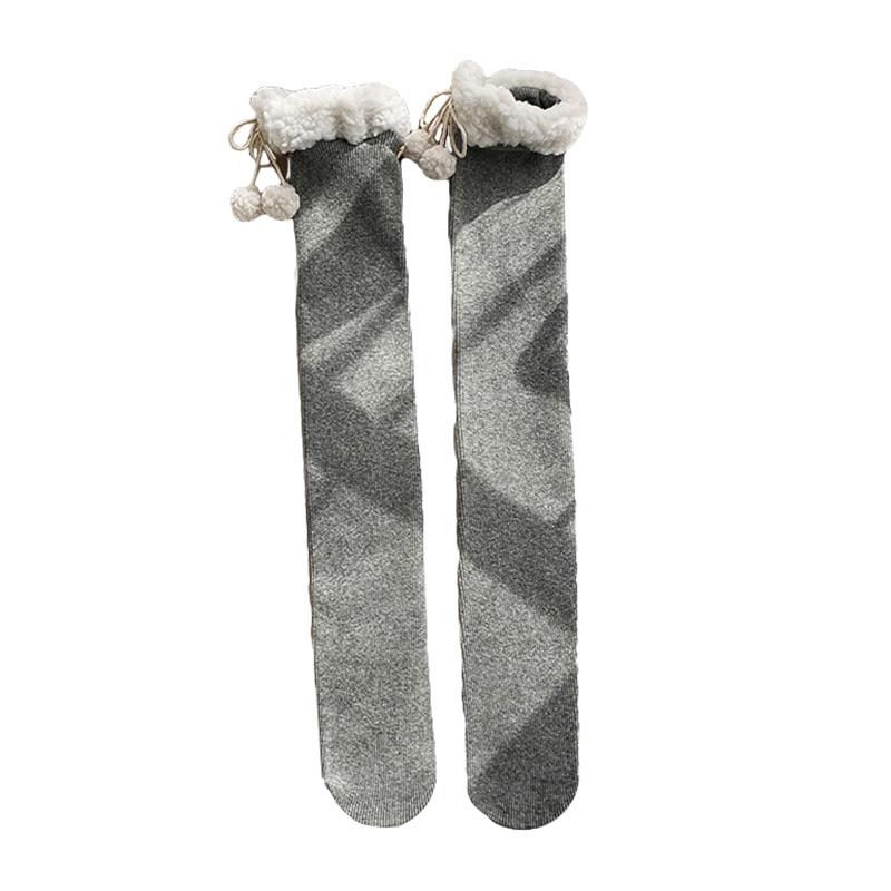 Winter Lamb's Wool Warm Knee-length Socks Padded White Fur Ball Stockings Women's Bottoming Socks JK Knee Socks