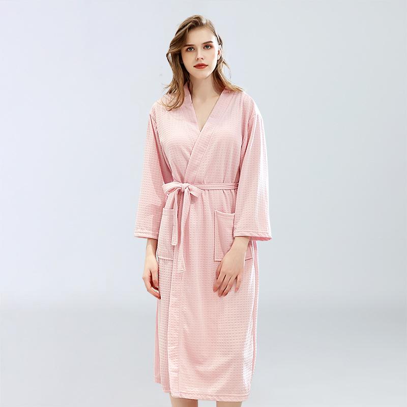 Spring and Summer Waffle Robe Women's Thin Style Bathrobe Absorptive Sweat Steaming Pajamas, Men and Women's Home Clothes Couple Nightgown