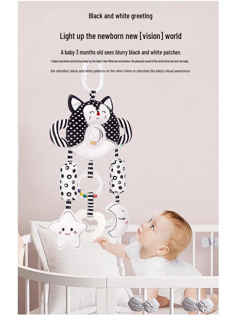 Happy Monkey Black & White Baby Rattle and Stroller Wind Chime