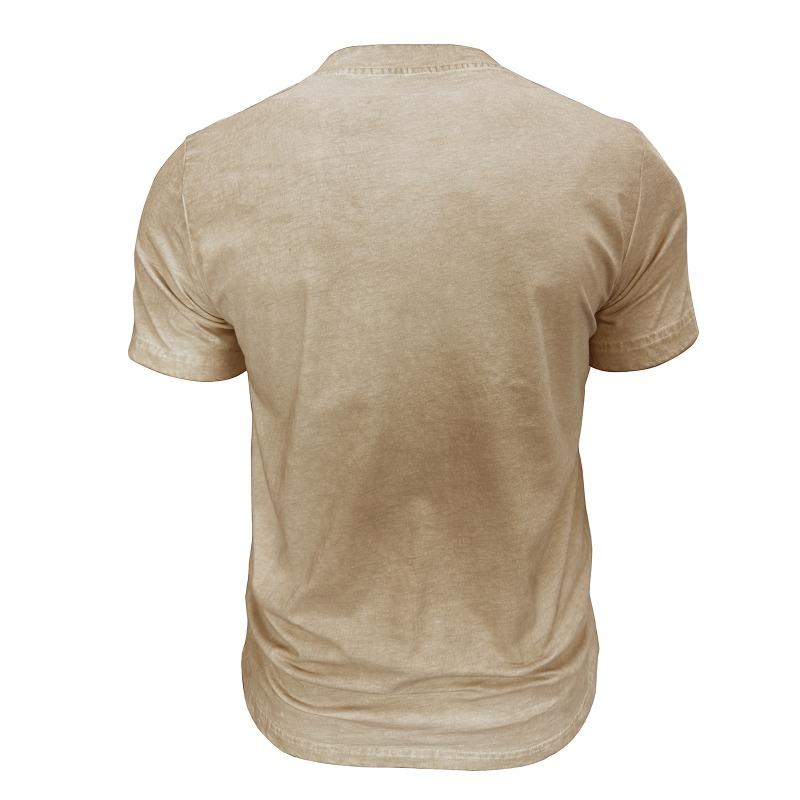 Мужская черная вымытая футболка-henley с коротким рукавом, нагрудным карманом, повседневная