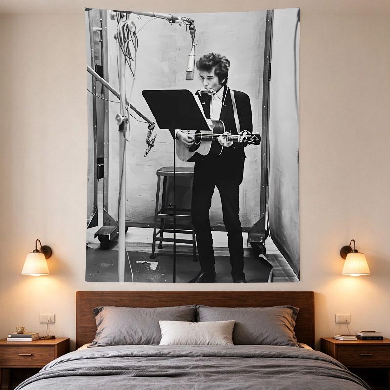 Bob Dylan Recording Studio Guitar Harmonica Black White Photo Print