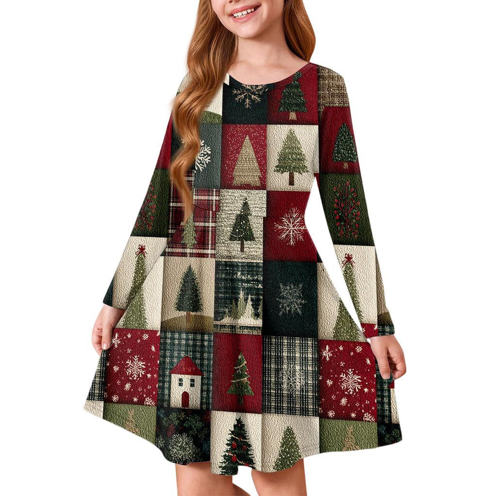 Girls' Princess Dress - Long Sleeve A-Line T-Shirt Dress Christmas Day