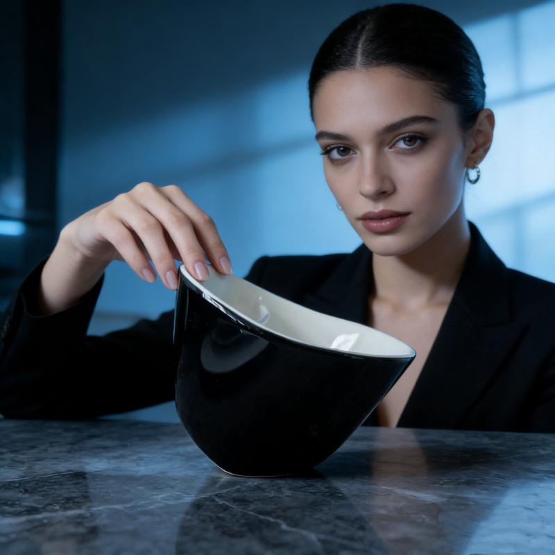 350ml Black Wobble Tea Cup - Porcelain Teacup with Tea Strainer, Unique Tilt Base, Stylish & Functional Home & Office Drinkware
