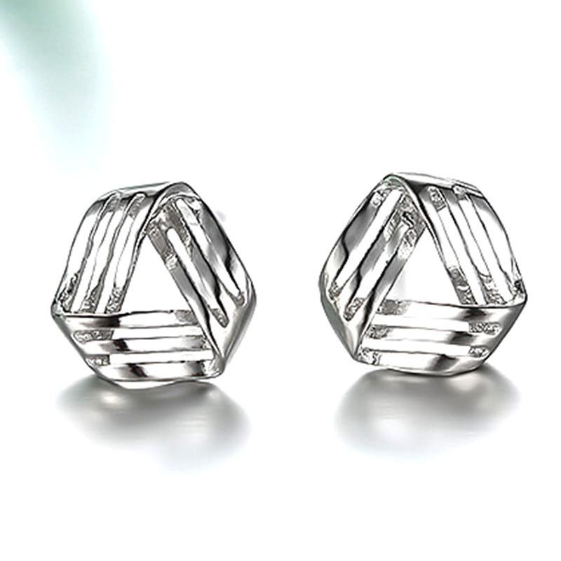 Silver Color Cross Triangle Stud Earrings for Women Hollow Geometric Statement Female Small Earrings Tiny Fashion Ear Jewelry