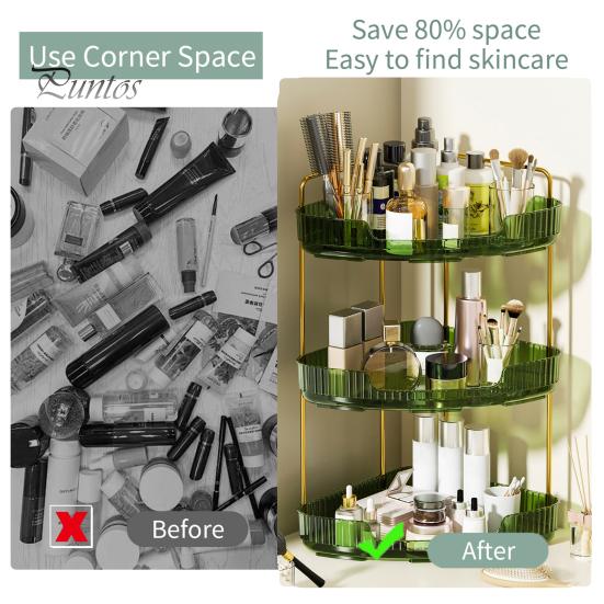 Угловой органайзер для ванной комнаты, стойка для хранения, простая сборка, большая вместимость, 3-уровневый органайзер для духов в ванной, держатель для косметики на столешнице