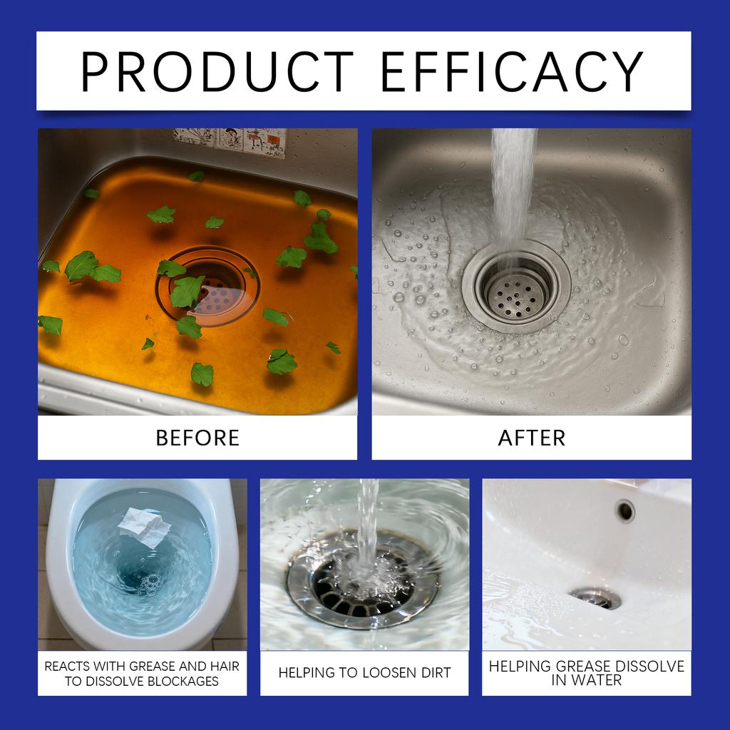 Средство для прочистки труб Раковины Туалета Ванной Быстродействующее Растворяет Волосы Жир Пищевые Отходы Устраняет Запахи