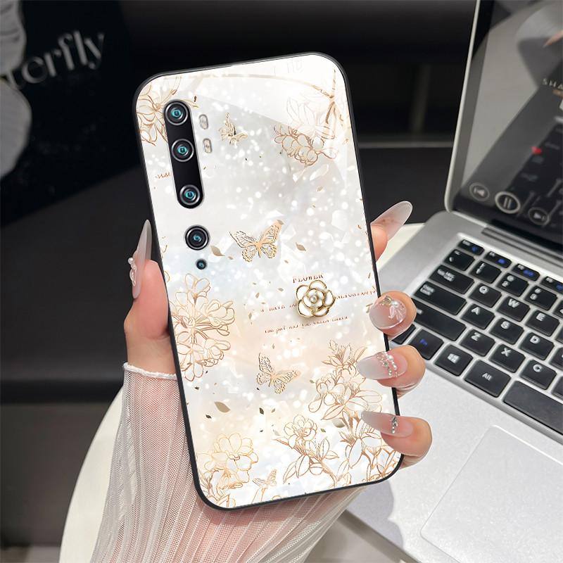 Tempered Glass Hard Phone Case For Xiaomi Mi Note 10 CC9 CC9E 9T 9 SE Lite A3 Redmi K20 Pro Luxury Butterfly Shockproof Cover