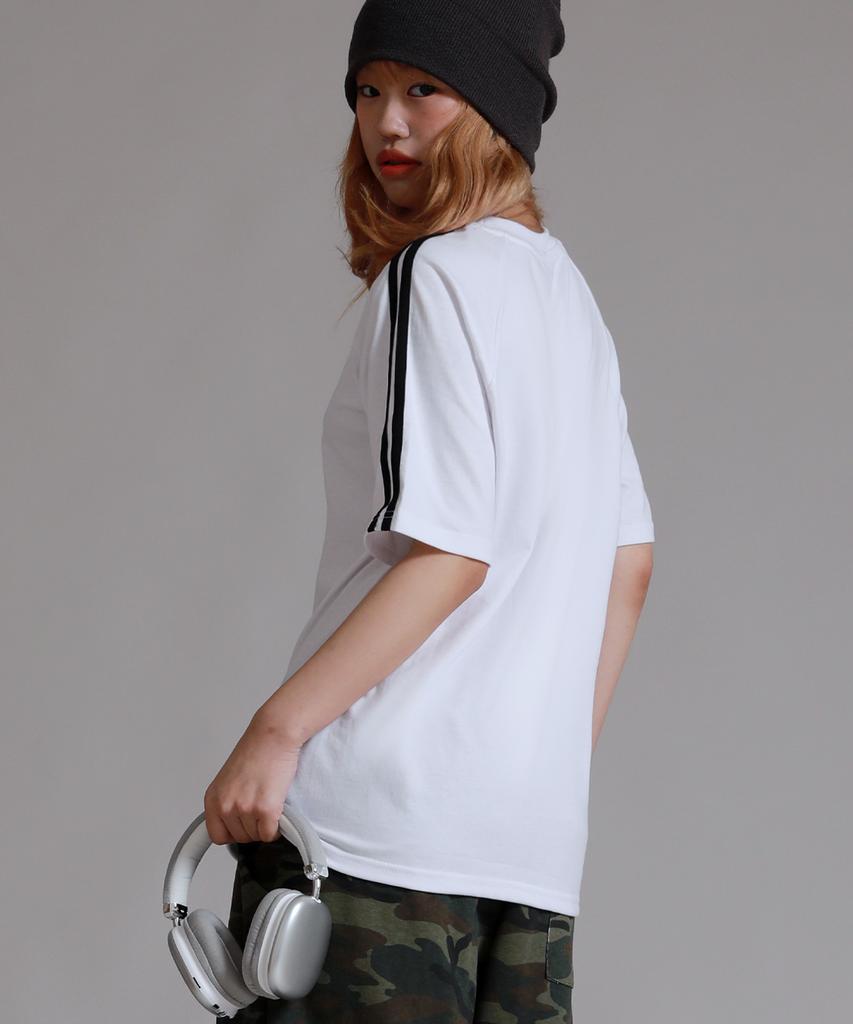 LIKE THE MOST Track Raglan Oversized Short Sleeve T-Shirt_White