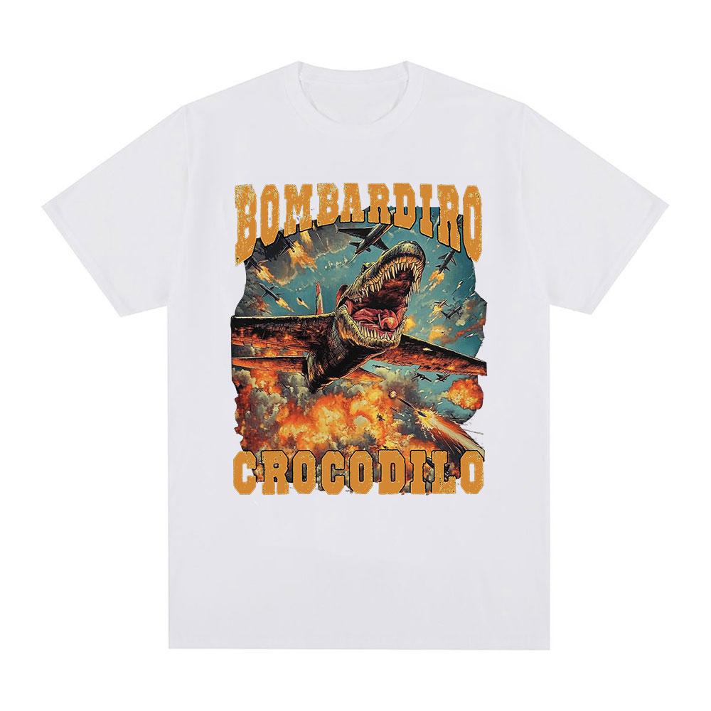 Bombardiro Crocodilo Funny Crocodile Plane Bomber Meme Graphic T-shirt Men's Women Clothing Casual Cotton Short Sleeve T Shirts