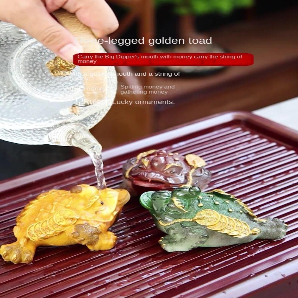 Red Golden Toad Tea Pet Resin Lucky Water Tea Pet Cute Color Changing Tea Pet Tea Table Decoration