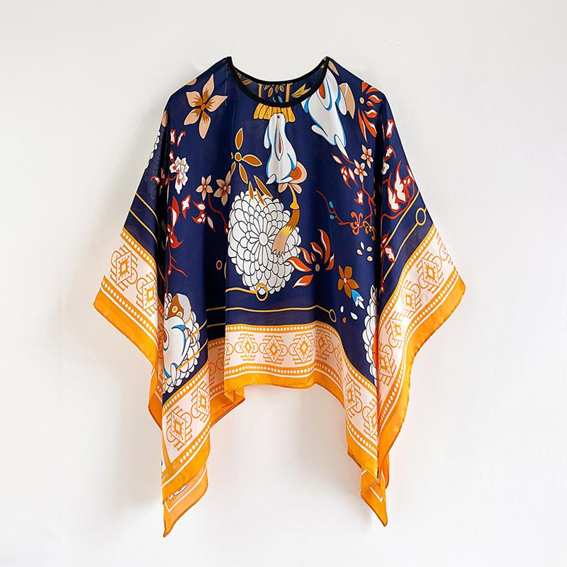 110Cm Square Shawls Summer Beach Sexy Women Fashion Print Silk Smock Bikini Cover Up Loose Blouse Sunscreen Comfortable Poncho