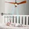 Sofucor 132 cm Ceiling Fan with LED Light, Remote Control, DC Power Supply, Timer, Solid Wood, 2 Colors Available